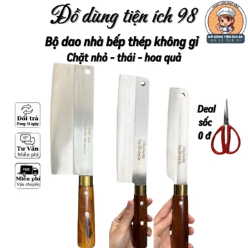 Bộ dao nhà bếp: Dao chặt nhỏ, Dao thái, Dao gọt hoa quả - Thép trắng không gỉ - Dao làng nghề Đa Sỹ