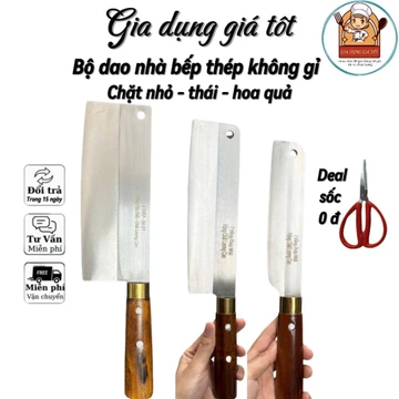 Bộ dao nhà bếp: Dao chặt nhỏ, Dao thái, Dao gọt hoa quả - Thép trắng không gỉ - Dao làng nghề Đa Sỹ