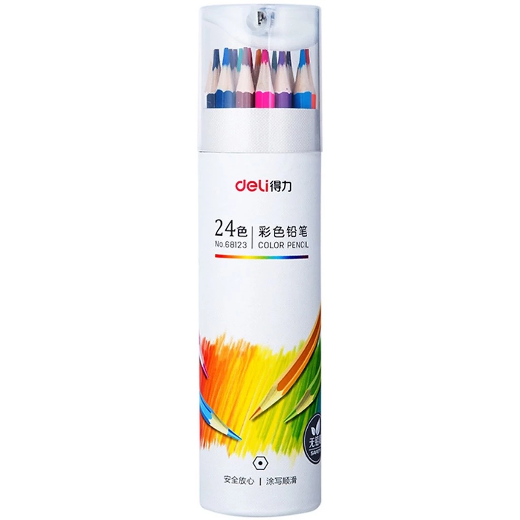 Bút Chì Màu Cốc Kèm Chuốt Gọt Deli - Màu Chì Cho Bé Thân Gỗ Tự Nhiên An Toàn Vẽ Thiết Kế Phác Họa Tô