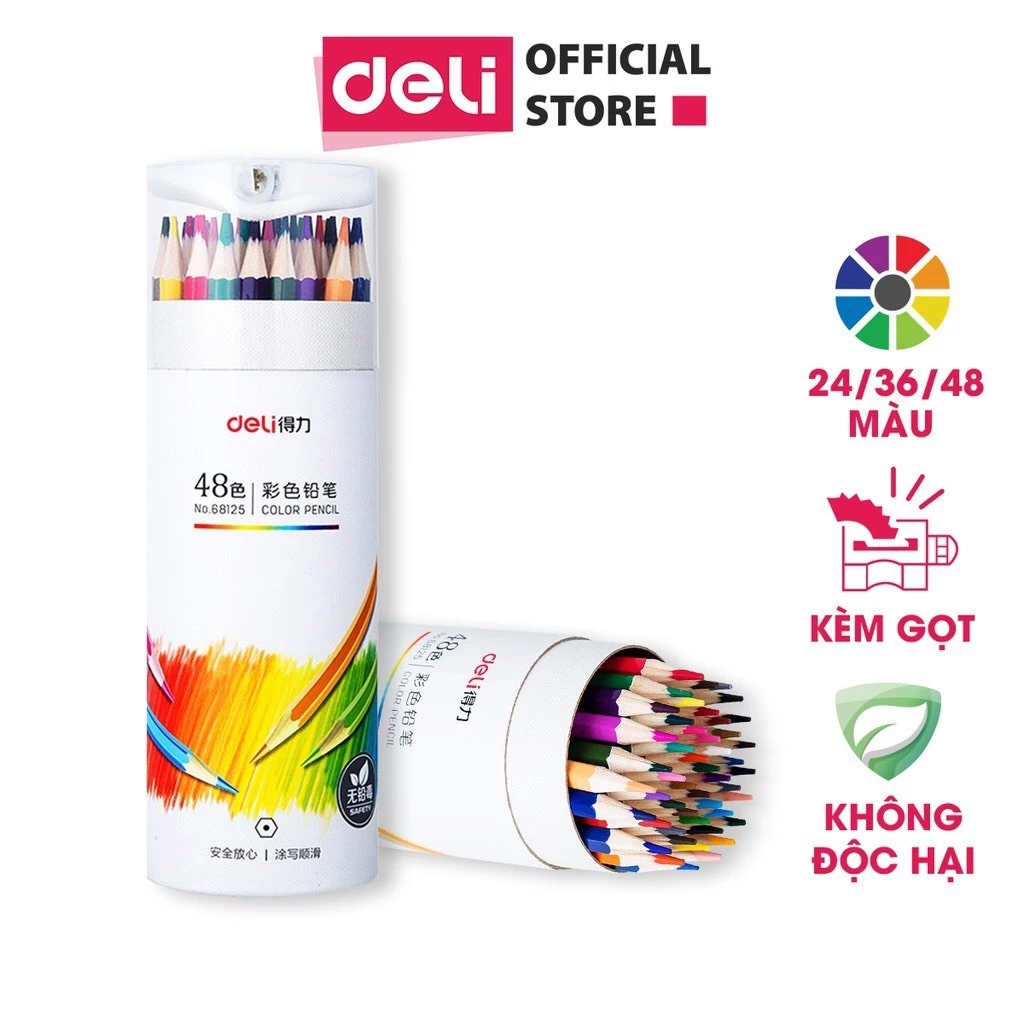 Bút Chì Màu Cốc Kèm Chuốt Gọt Deli - Màu Chì Cho Bé Thân Gỗ Tự Nhiên An Toàn Vẽ Thiết Kế Phác Họa Tô