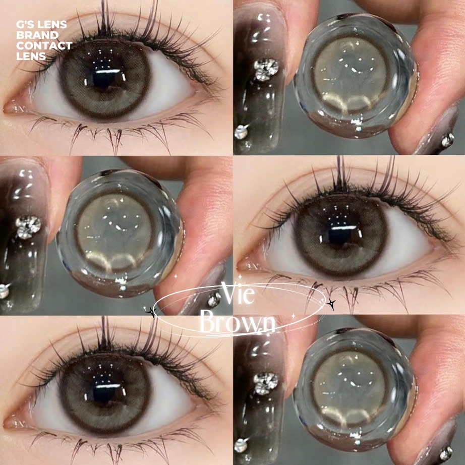 Kính áp tròng Gtrendy VIE BROWN màu nâu xám tự nhiên giãn nhẹ lens cận 6 tháng G.DIA14.2mm có độ(0-7)