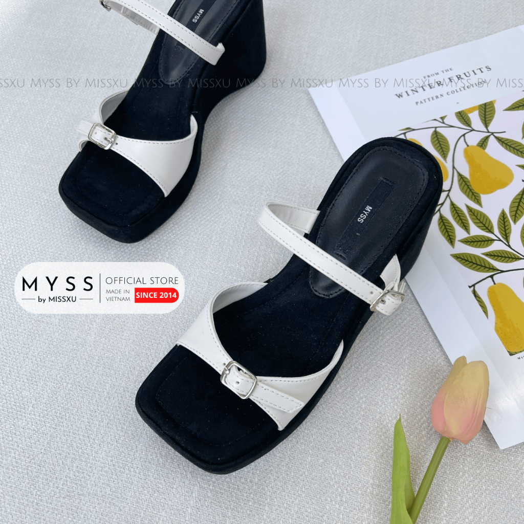Giày guốc sục nữ MYSS 2 quai phối khóa đế xuồng 7cm cao cấp - SU206