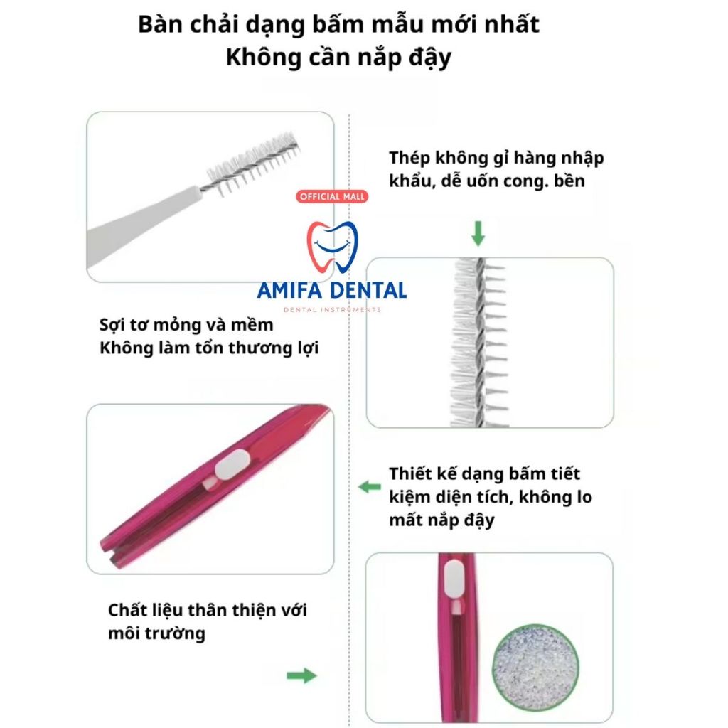 Set 5 Bàn Chải Kẽ Răng Dạng Bút, Bàn Chải Niềng Răng, Bàn Chải Chỉnh Nha, Bàn Chải Dạng Trượt Tiện Lợi