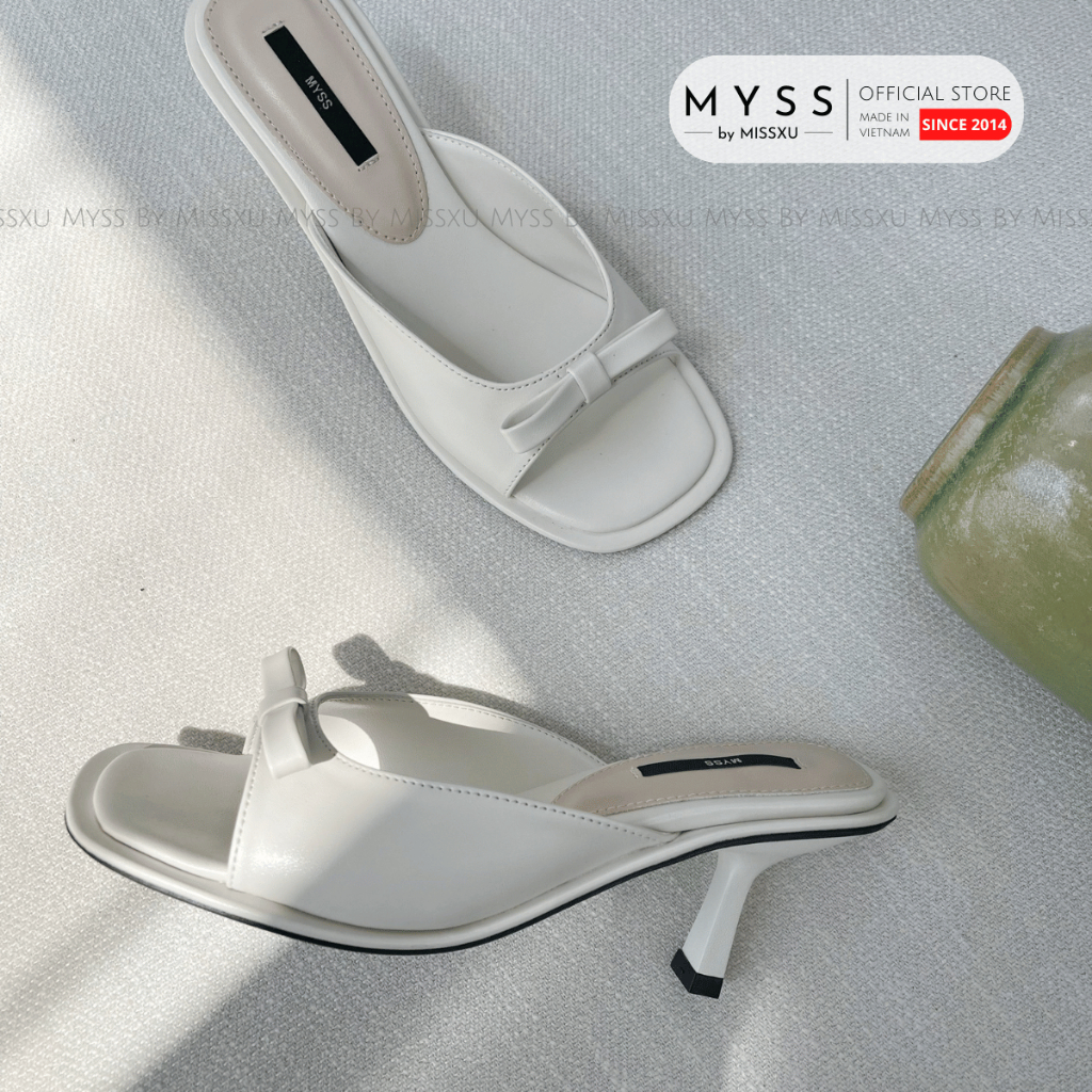 Giày guốc sục nữ MYSS mũi tròn quai nơ gót nhọn 7cm thời trang - SU205