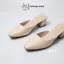 Giày Sục Nữ Mũi Vuông Màu Kem LUME 03, Da PU Cao Cấp, Đế Cao Su Non Chống Trơn Trượt, Đế Cao 3cm - 5cm (SỤC TVK)