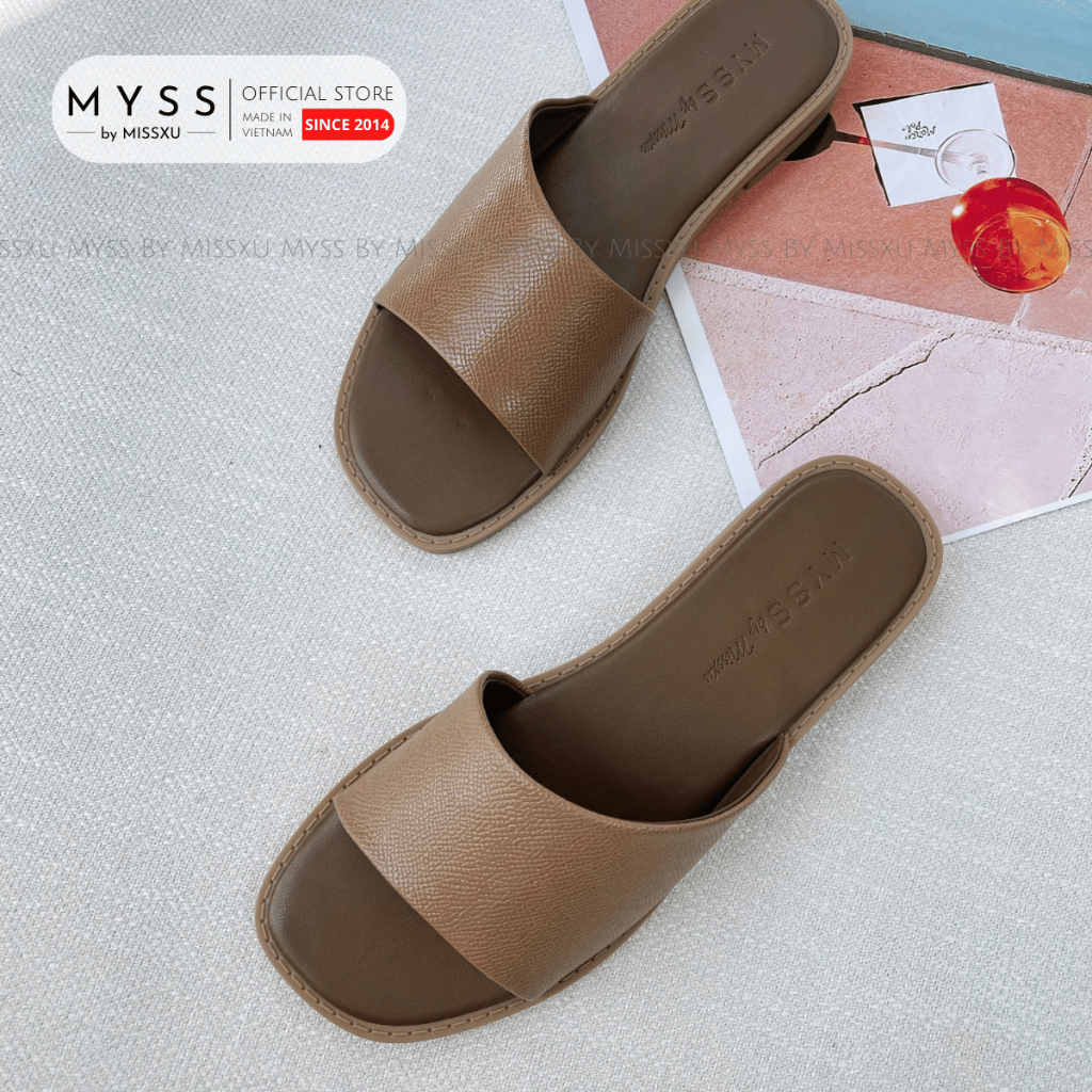 Dép nữ MYSS đế bệt quai ngang vát chéo 1,5cm cao cấp - DE118