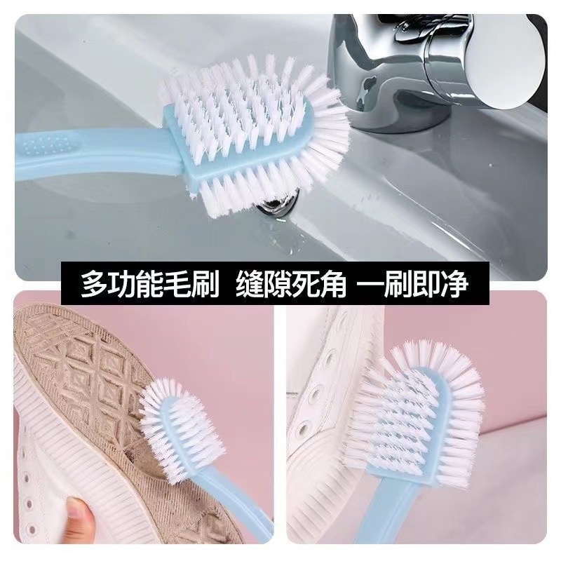 Bàn Chải Chà Giày 3 Đầu- Chổi Cọ Đánh Giày Dép 2 Mặt Cán Dài Vệ Sinh Những Chỗ Hẹp, Sâu của Giày
