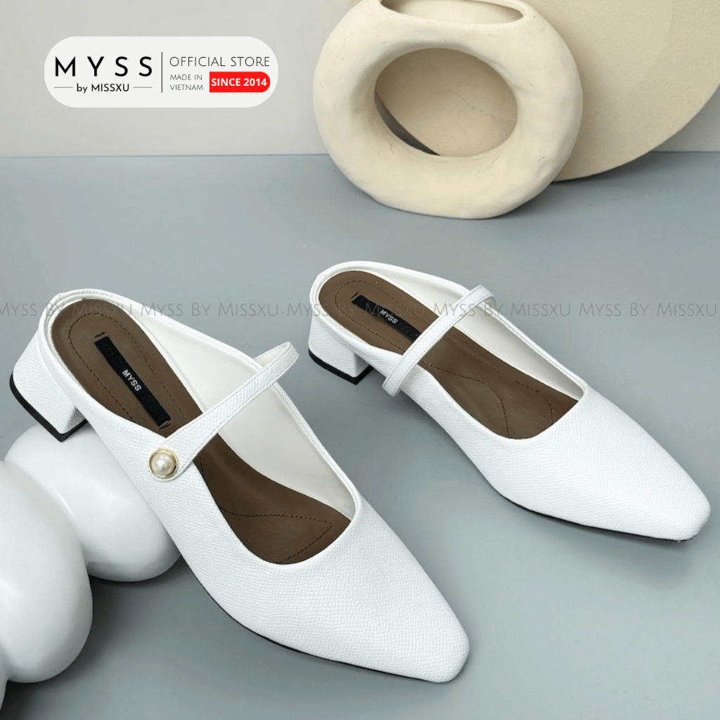 Giày guốc sục nữ MYSS mũi vuông quai ngang đính hạt 4cm cao cấp thời trang - SU203