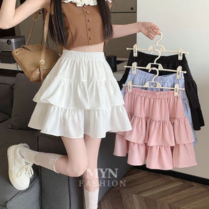 Chân váy bèo xếp ly 2 tầng bồng bềnh chân váy ngắn xòe lưng cao phong cách tiểu thư váy chất lụa cao cấp QC [MY13]