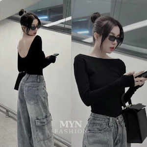 Áo dài tay hở lưng cá tính áo croptop hở lưng dáng sexy trẻ trung chất thun zip hàng cao cấp siêu đẹp H12