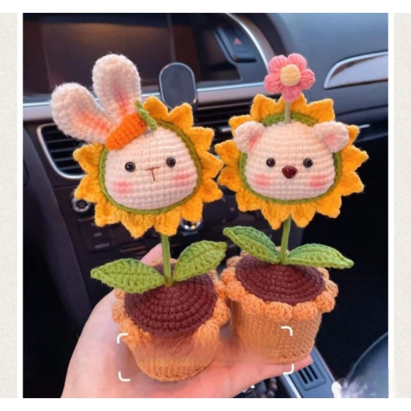 Chậu Hoa Thỏ Mặt Trời , Chậu Hoa Heo Len Handmade