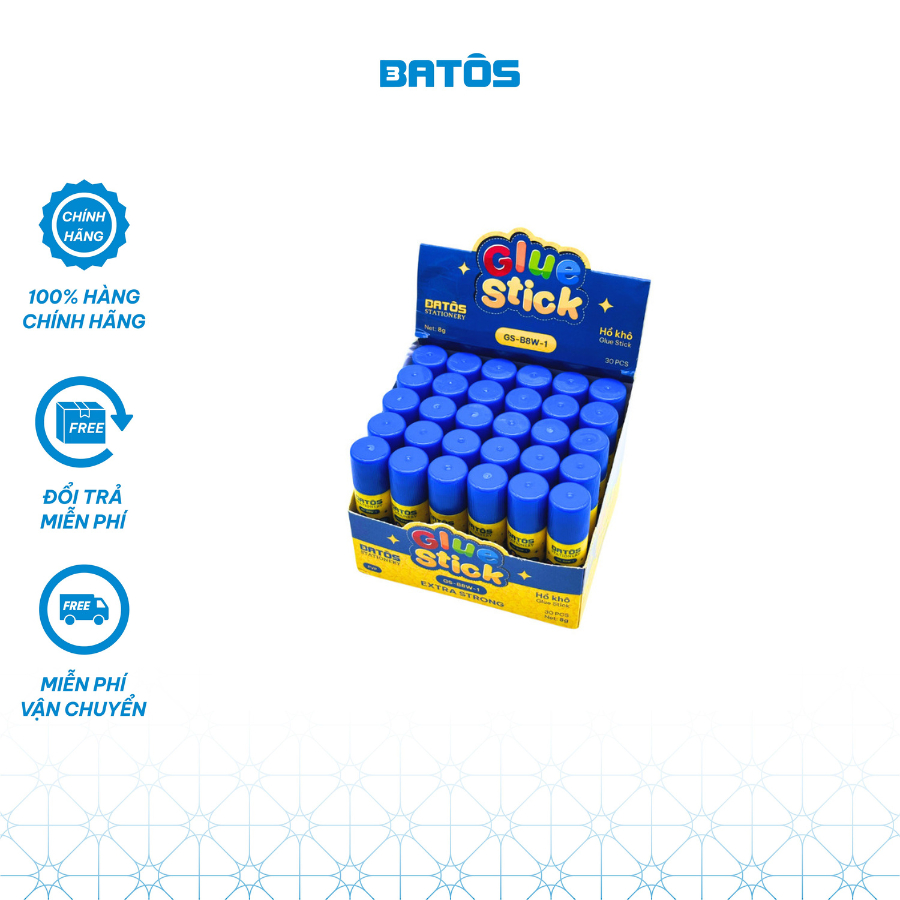 [Hộp 30] Hồ khô dán giấy 8g Batôs 3 Stationery - GS-B8W-1, keo khô.