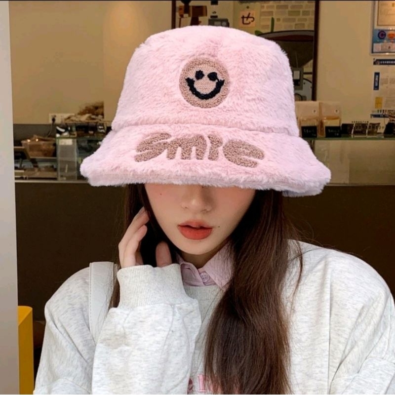 Mũ lông mặt cười smile, Nón chất lông mềm mại, độ dày vừa phải phong cách Hàn Quốc (Tuyển   )