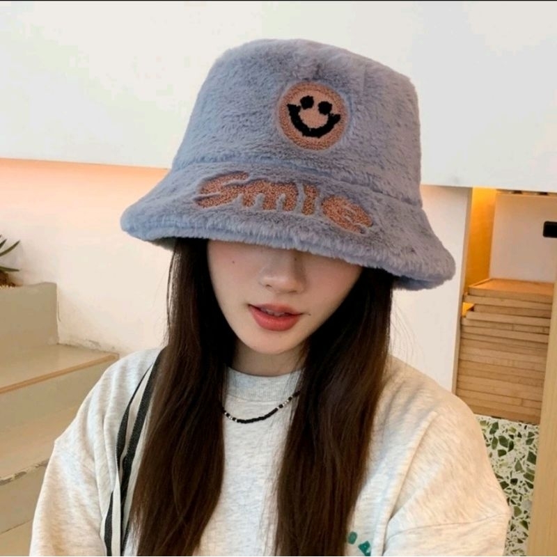 Mũ lông mặt cười smile, Nón chất lông mềm mại, độ dày vừa phải phong cách Hàn Quốc (Tuyển   )