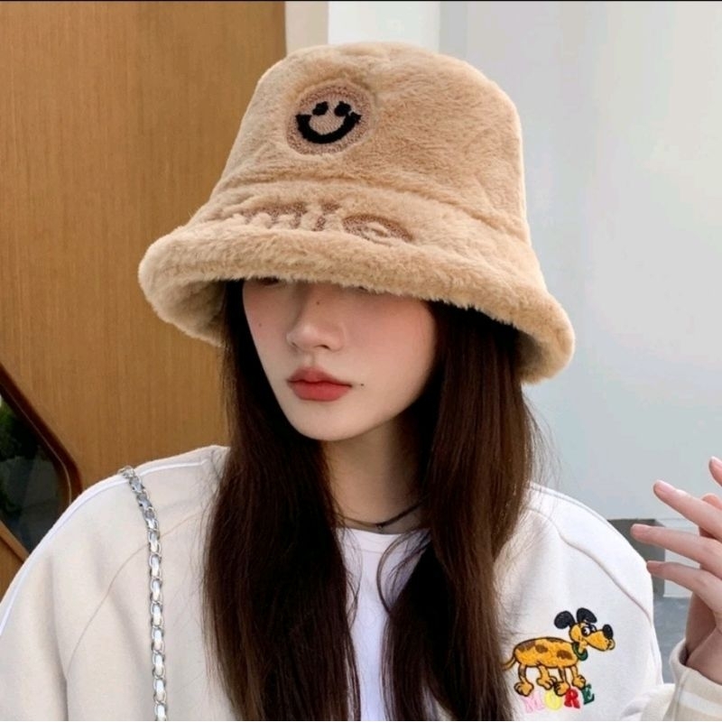 Mũ lông mặt cười smile, Nón chất lông mềm mại, độ dày vừa phải phong cách Hàn Quốc (Tuyển   )
