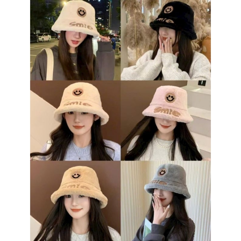 Mũ lông mặt cười smile, Nón chất lông mềm mại, độ dày vừa phải phong cách Hàn Quốc (Tuyển   )