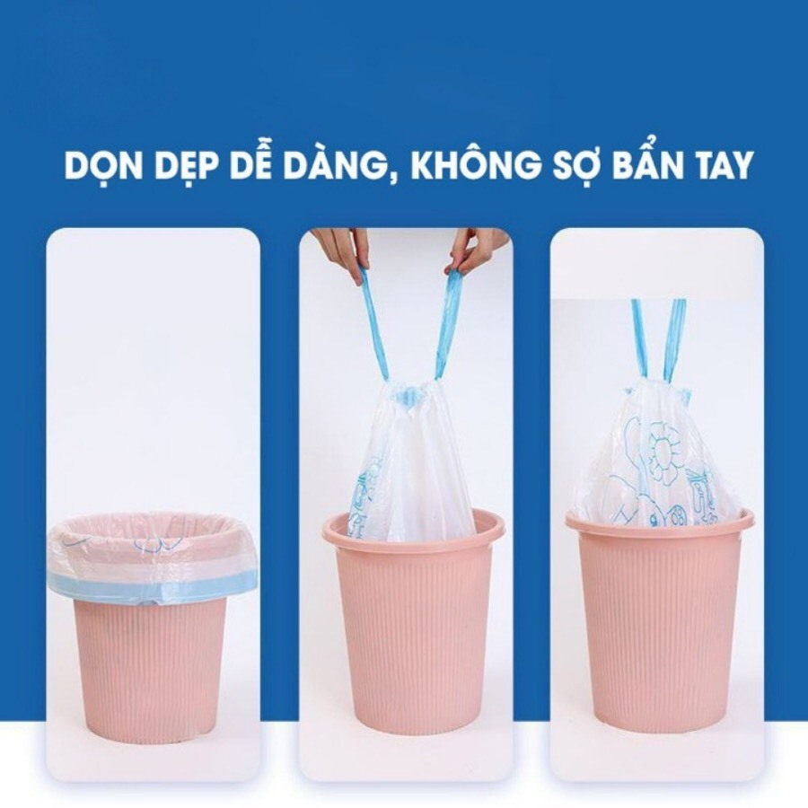 Set 100 Túi Rác Gấu Dâu, Túi Rác Minaier, Túi Rác Có Quai, Túi Rác Có Dây Rút Dai, Túi Đựng Rác Chống Rò Rì Nước