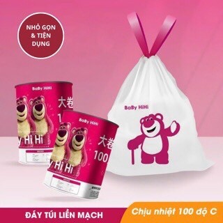 Set 100 Túi Rác Gấu Dâu, Túi Rác Minaier, Túi Rác Có Quai, Túi Rác Có Dây Rút Dai, Túi Đựng Rác Chống Rò Rì Nước