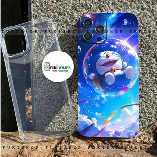Combo Ốp lưng Dẻo Trong Suốt kèm Tấm dán Skin mặt lưng Mẫu Doremon Dành cho 15 pro max , 14 pro max , 13 pro max