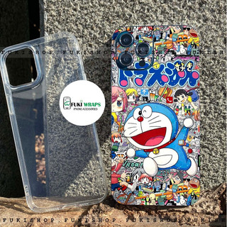 Combo Ốp lưng Dẻo Trong Suốt kèm Tấm dán Skin mặt lưng Mẫu Doremon Dành cho 15 pro max , 14 pro max , 13 pro max