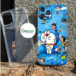 Combo Ốp lưng Dẻo Trong Suốt kèm Tấm dán Skin mặt lưng Mẫu Doremon Dành cho 15 pro max , 14 pro max , 13 pro max