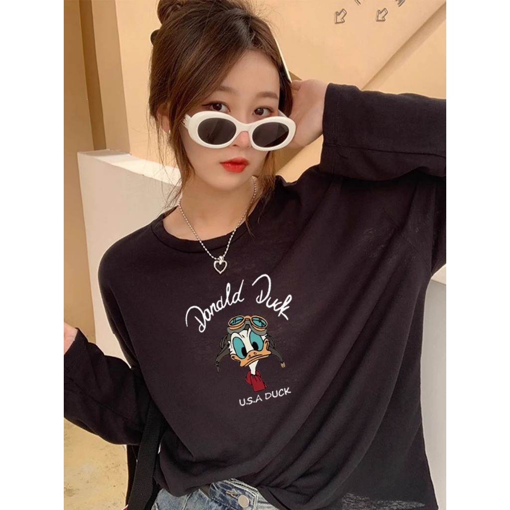 Áo thun tay dài cổ tròn nữ In hình JULYfashion2023, Áo thun Nữ Dài tay Chất Cotton xượt, dáng rộng thời trang