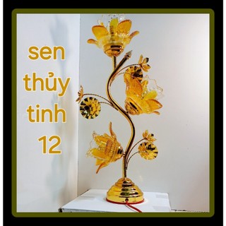 Đèn Sen Thủy Tinh 12 3 bông Cao Cấp - Thờ Cúng Phật Trang Trí Bàn Thờ Tổ Tiên Ông Địa Thần Tài