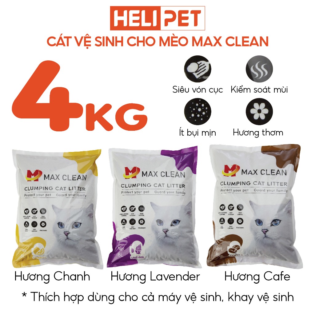 Ảnh Cát Vệ Sinh Cho Mèo Cao Cấp Khử Mùi Vượt Trội Siêu Vón Cục Siêu Ít Bụi - Max Clean 3