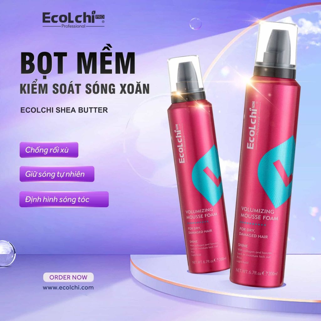 Bọt Tạo Kiểu Tóc Xoăn EcoLchi Shea Butter 200ml | Giữ Form Sóng Xoăn, Giảm Xù Rối, Tạo Phồng Tự Nhiên.