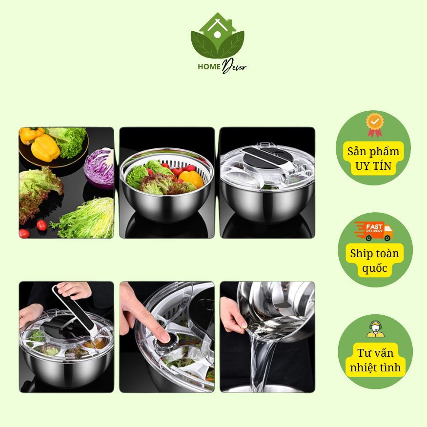 Rổ vắt rau củ quả, rổ quay rau ráo nước tay ấn, dung tích 3,5L | Shopee ...