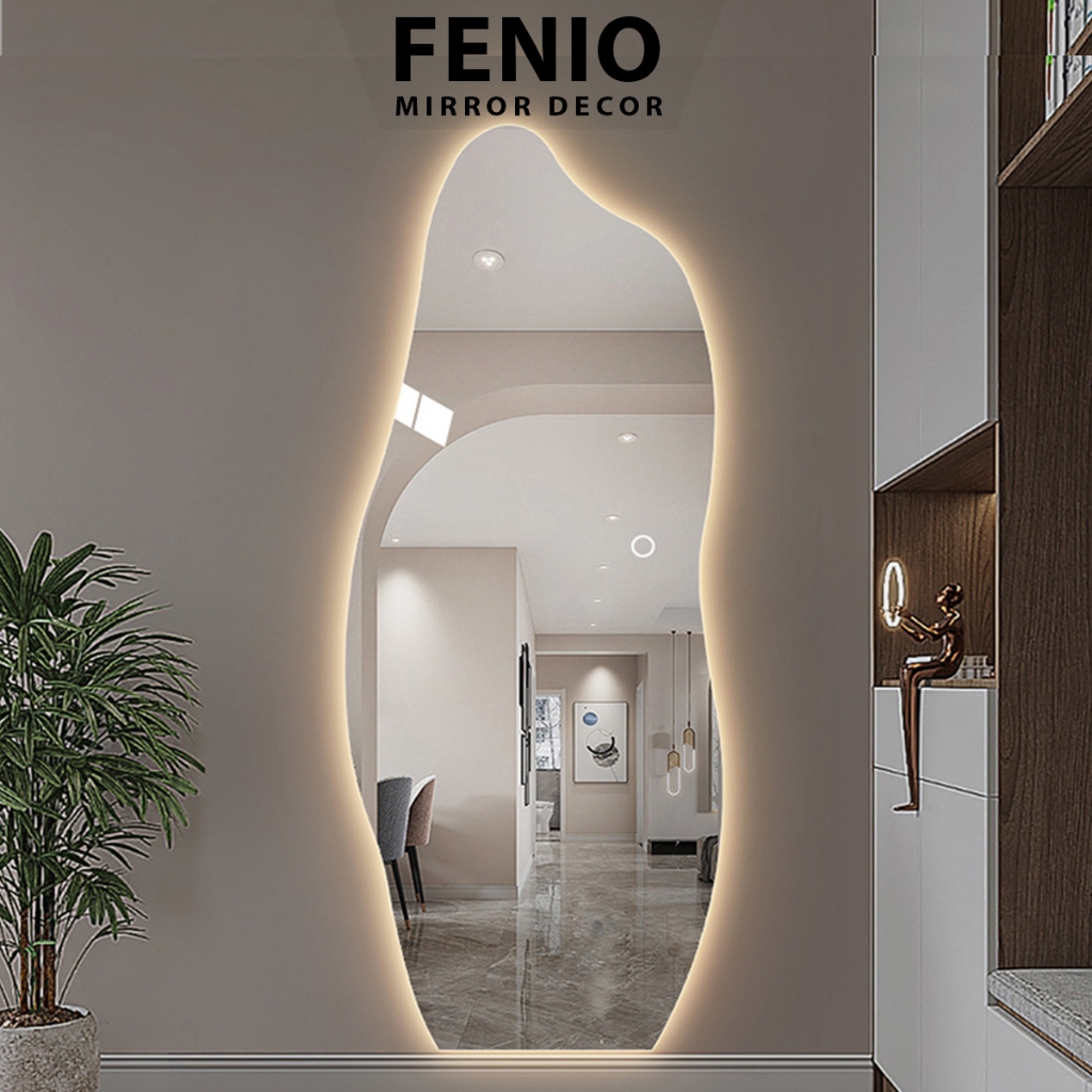 Ảnh Gương hình hạt đậu lượn sóng nghệ thuật FENIO Gương toàn thân có đèn led cảm ứng 2