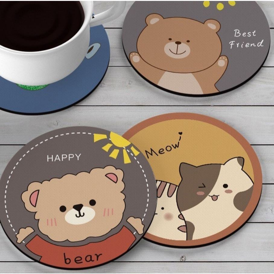 Tấm lót ly, lót cốc hình tròn 12x12cm chống trượt để được đồ nóng và lạnh, màu sắc cute dễ thương