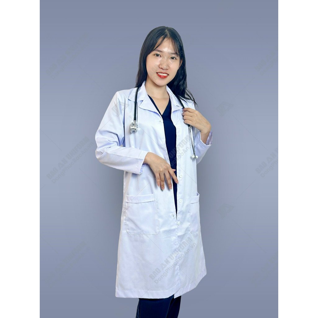 Áo Blouse Trắng Tay Dài Nam Nữ- Vải kaki VN, cổ bẻ danton, chuẩn form bác sĩ-hình thật