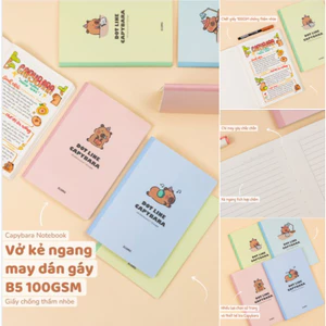 KLONG - Vở kẻ ngang chấm may dán gáy Capybara B5 80/120/200 trang 100/76; MS: 828; MS: 829; MS: 830 ♥ Tập gáy may HSSV