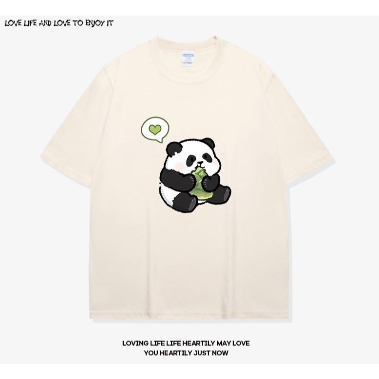 Áo thun Unisex HappyFamily - Áo tay lở in họa tiết gấu trúc panda đáng yêu chất cotton 100 cao cấp - 5 Màu