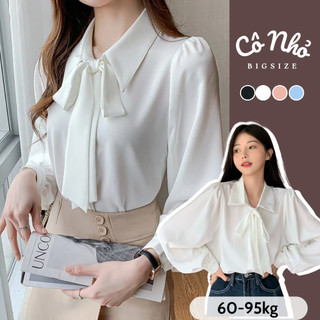 Áo Sơ Mi Bigsize Nữ Tay Dài Somi Công Sở Phối Dây Buộc Nơ Vải Lụa Chéo Mềm Mát SM16