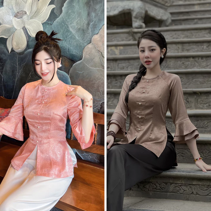 Áo bà ba nữ, đồ bà ba tay loe, bán riêng áo và quần, đồ lam nữ vải lụa gấm mịn đẹp mặc thoải mái thoáng mát_mã abb3