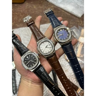 Đồng Hồ Nam Patek Philippe 5711 40mm Máy Cơ Nhật Bản, Viền Đá CZ, Dây Da Cá Sấu