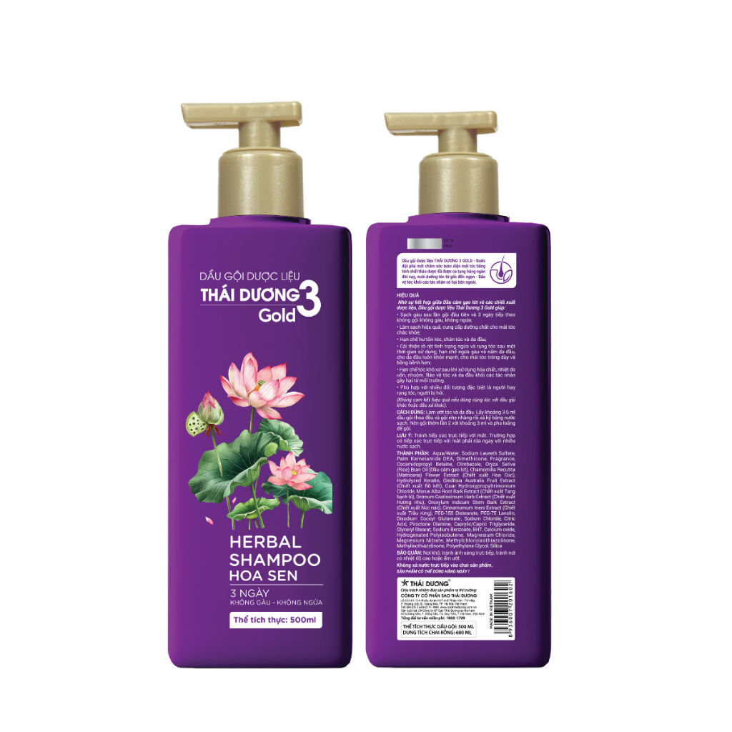 Ảnh Dầu gội Thái Dương 3 GOLD Hoa Sen 500ml / Dầu xả 333ml tặng Tube Thái Dương 7 Plus Gold 50g 2