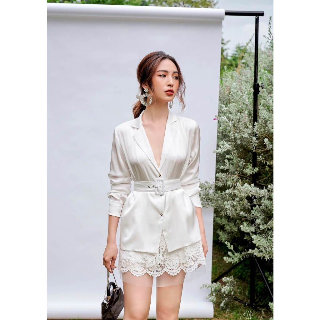 Set Áo Chân Váy Nữ, Áo Lụa Cổ Vest Chân Váy Ren Có Quần Bảo Hộ - Set Áo Vest Trẻ Trung XInh Xắn - Haan Design
