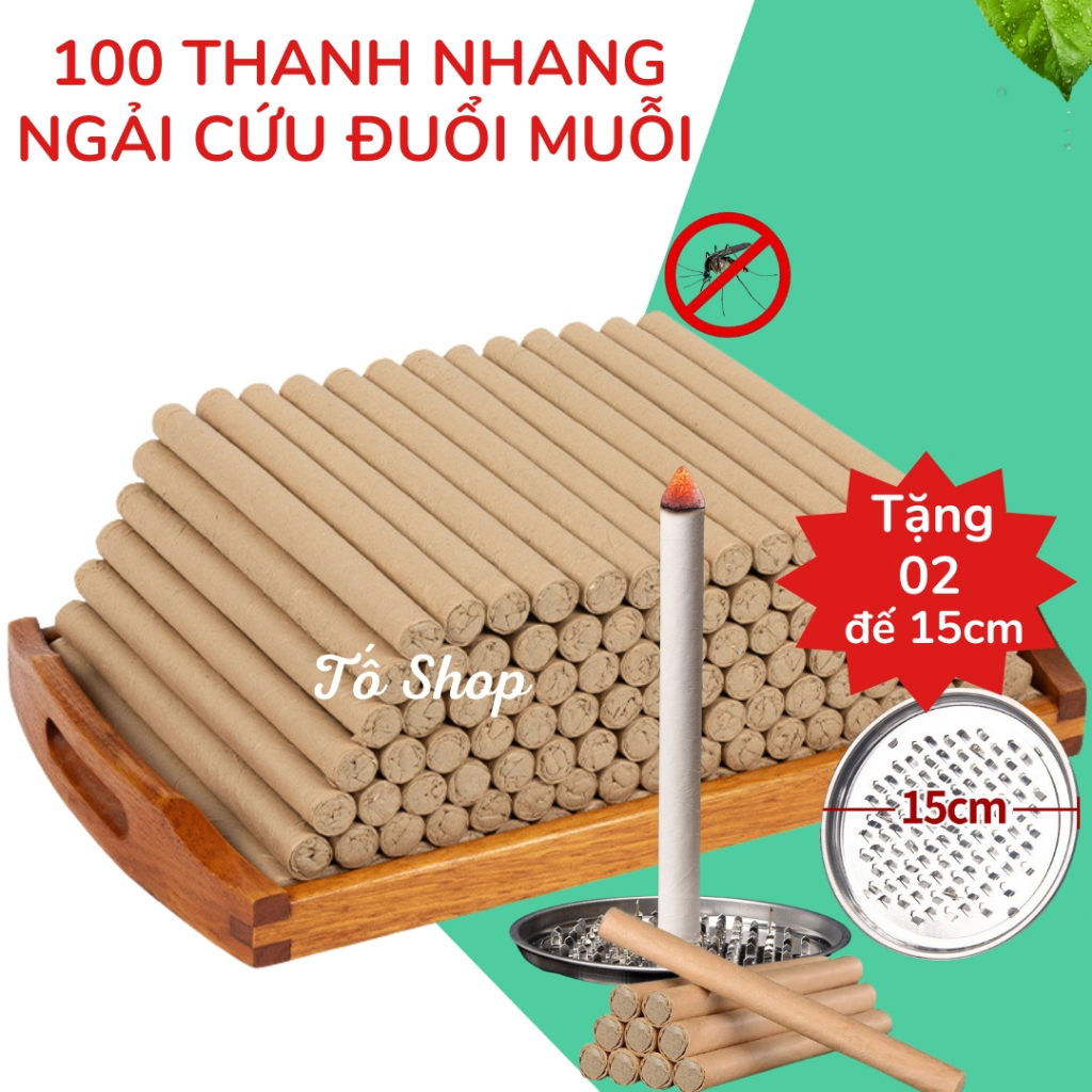 Combo 100 thanh ngải cứu xông nhà, khử khuẩn đuổi muỗi hiệu quả lưu hương lâu tặng 2 đế 15cm