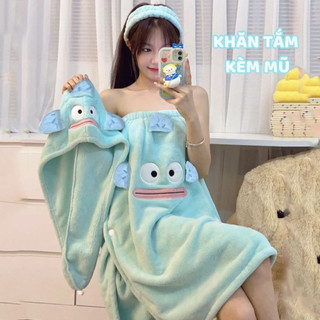 Set 3 Món Khăn Choàng Tắm Hoạt Hình Kèm Mũ Quấn Tóc Và Băng Đô, Siêu Thấm Hút Mềm Mại Cao Cấp