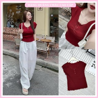 Áo len cộc tay nữ Quảng Châu Cao Cấp thiết kế phối viền ren siêu xinh, Áo kiểu nữ sang chảnh rẻ đẹp