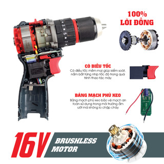 Máy Khoan Workfix WF-ID1613BL 13mm, 3 cell Auto Lock Không Chổi Than Đầu Cặp 13mm