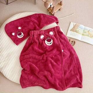 Set 3 Món Khăn Choàng Tắm Hoạt Hình Kèm Mũ Quấn Tóc Và Băng Đô, Siêu Thấm Hút Mềm Mại Cao Cấp