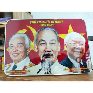 Tranh Tráng Gương 3 Bác treo tường để bàn tri ân, quà tặng doanh nghiệp, Bác Hồ, Bác Giáp, Bác Trọng