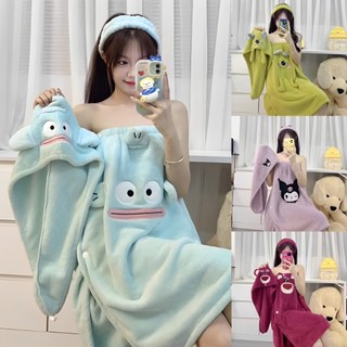 Set 3 Món Khăn Choàng Tắm Hoạt Hình Kèm Mũ Quấn Tóc Và Băng Đô, Siêu Thấm Hút Mềm Mại Cao Cấp