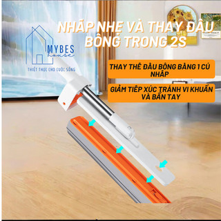 Cây lau nhà tự vắt thông minh đầu bông xoay 180 độ có thể đứng, tổng cộng 2 đầu bông bọt biển 33cm