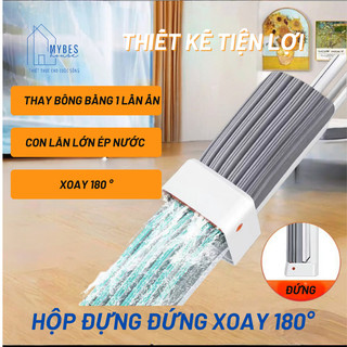 Cây lau nhà tự vắt thông minh đầu bông xoay 180 độ có thể đứng, tổng cộng 2 đầu bông bọt biển 33cm