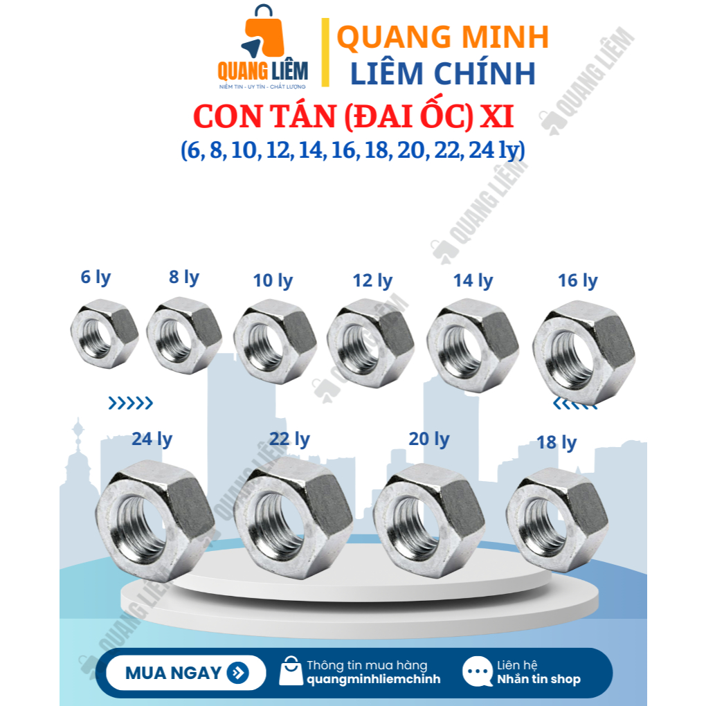 Con Tán (Đai Ốc) Xi Đủ Các Kích Cỡ, Siêu cứng, Siết chặt bù lon - Hàng ...